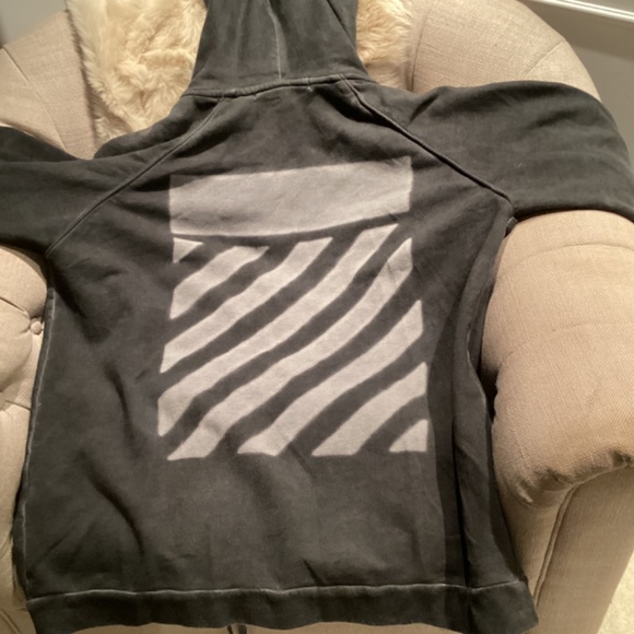 OFF WHITE oversized zip up hoodie. Small. Distressed gray - Picture 4 of 9